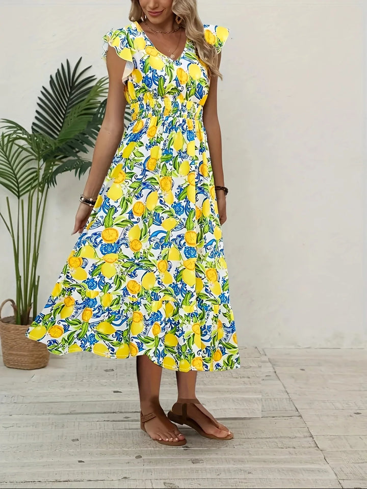 Hazel | V-Neck Flutter Sleeve Lemon Dress