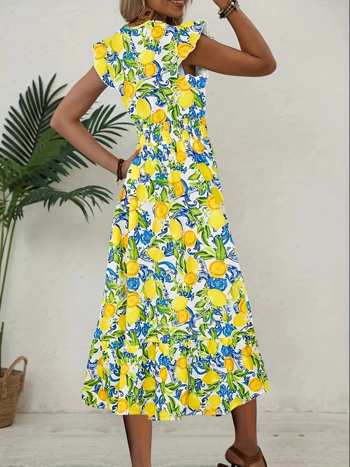 Hazel | V-Neck Flutter Sleeve Lemon Dress