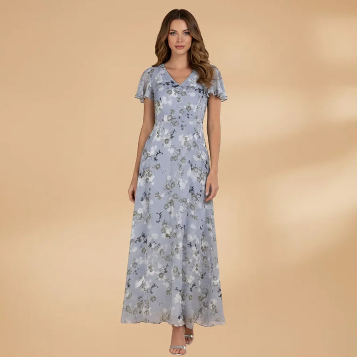 Talia | Elegant Floral V-Neck Maxi Dress with Flutter Sleeves