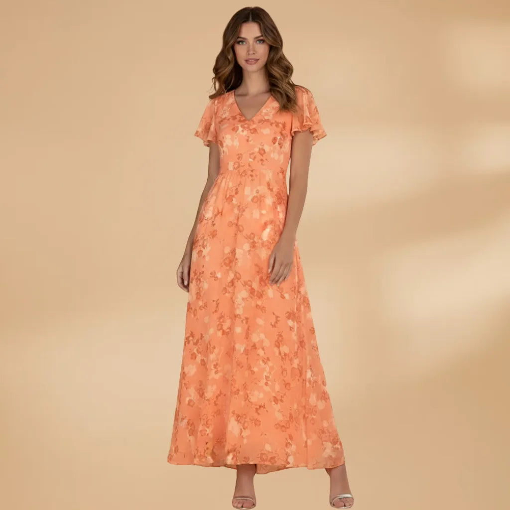 Talia | Elegant Floral V-Neck Maxi Dress with Flutter Sleeves