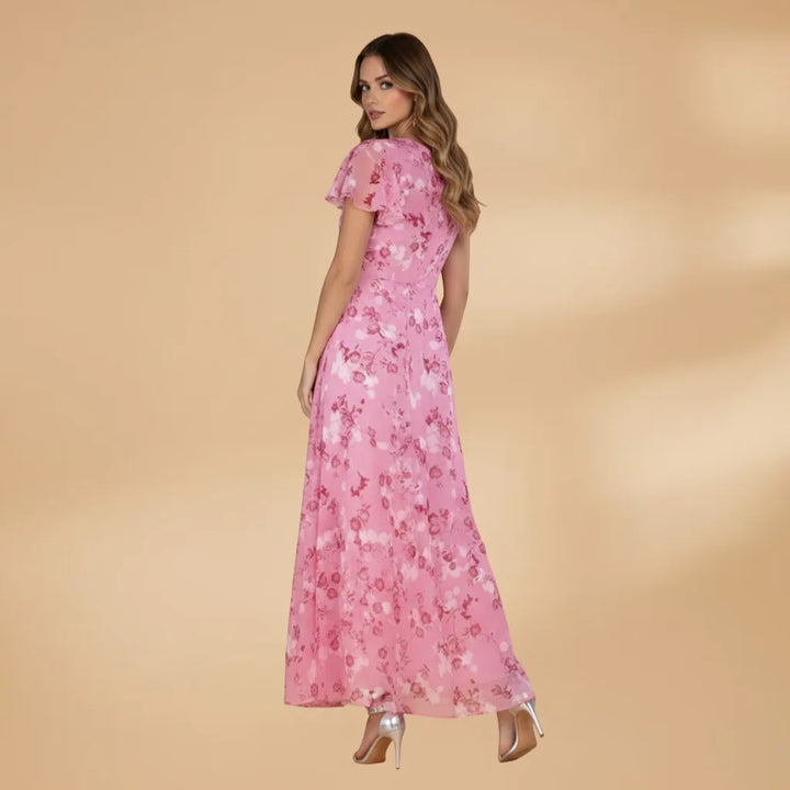 Talia | Elegant Floral V-Neck Maxi Dress with Flutter Sleeves