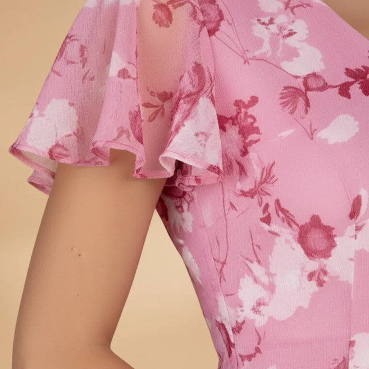Talia | Elegant Floral V-Neck Maxi Dress with Flutter Sleeves