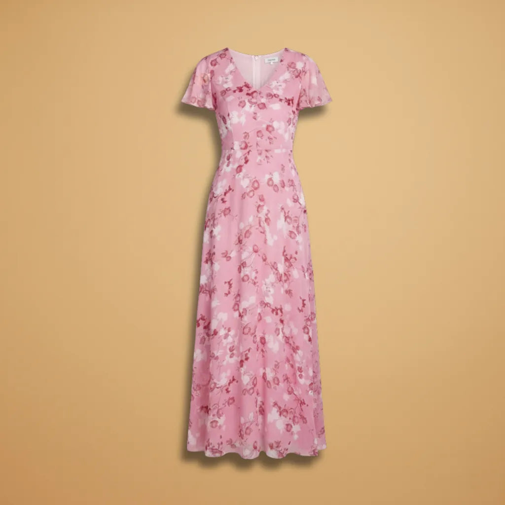 Talia | Elegant Floral V-Neck Maxi Dress with Flutter Sleeves