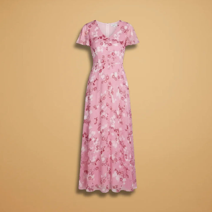Talia | Elegant Floral V-Neck Maxi Dress with Flutter Sleeves