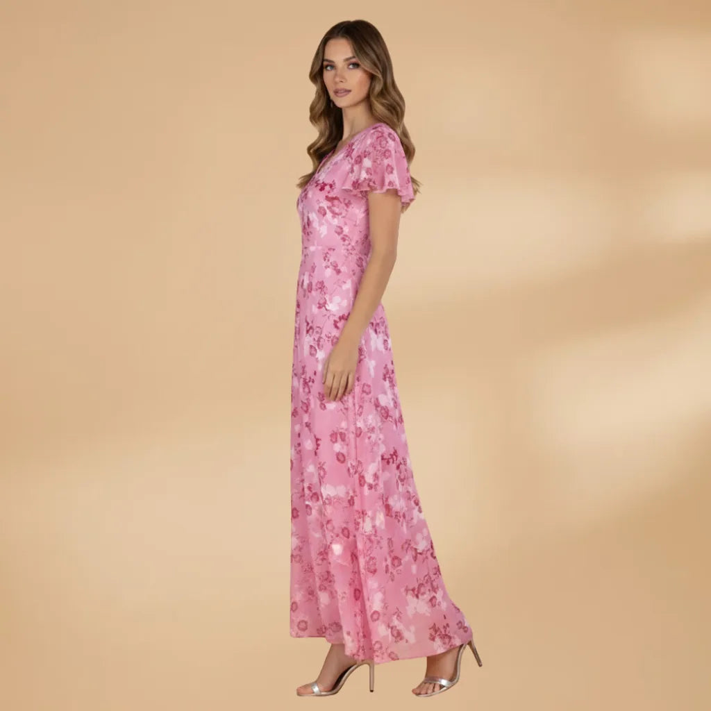 Talia | Elegant Floral V-Neck Maxi Dress with Flutter Sleeves
