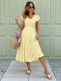 Lily | Elegant V-Neck Flutter Sleeve Tiered Midi Dress