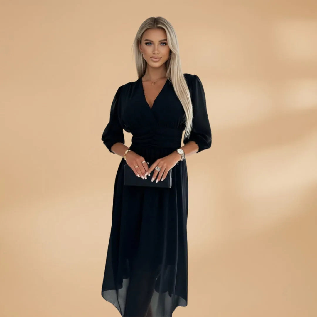 Diana | Elegant V-Neck Long Sleeve Midi Dress