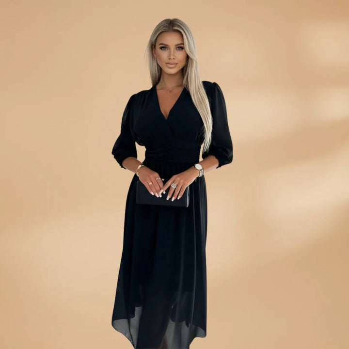 Diana | Elegant V-Neck Long Sleeve Midi Dress