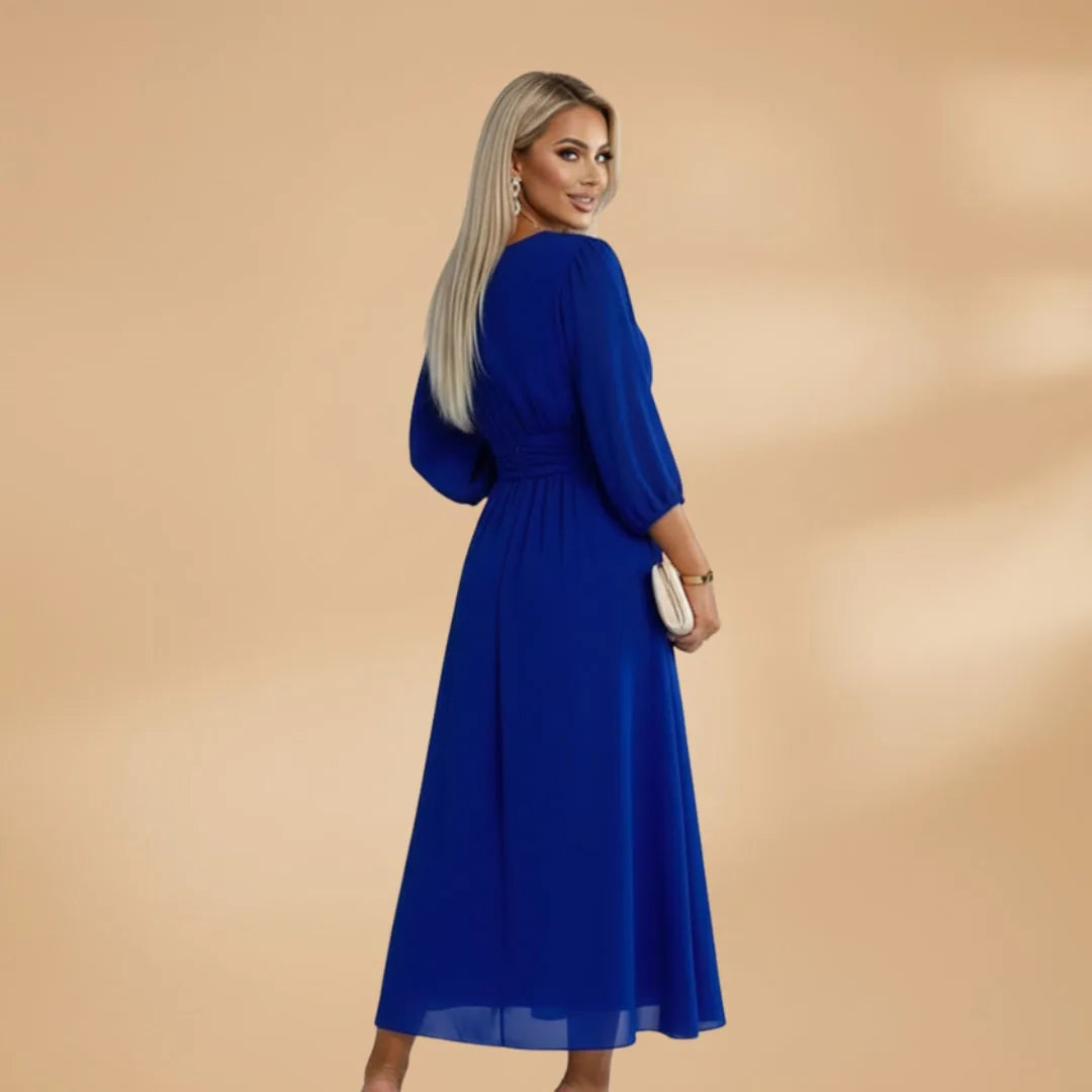 Diana | Elegant V-Neck Long Sleeve Midi Dress