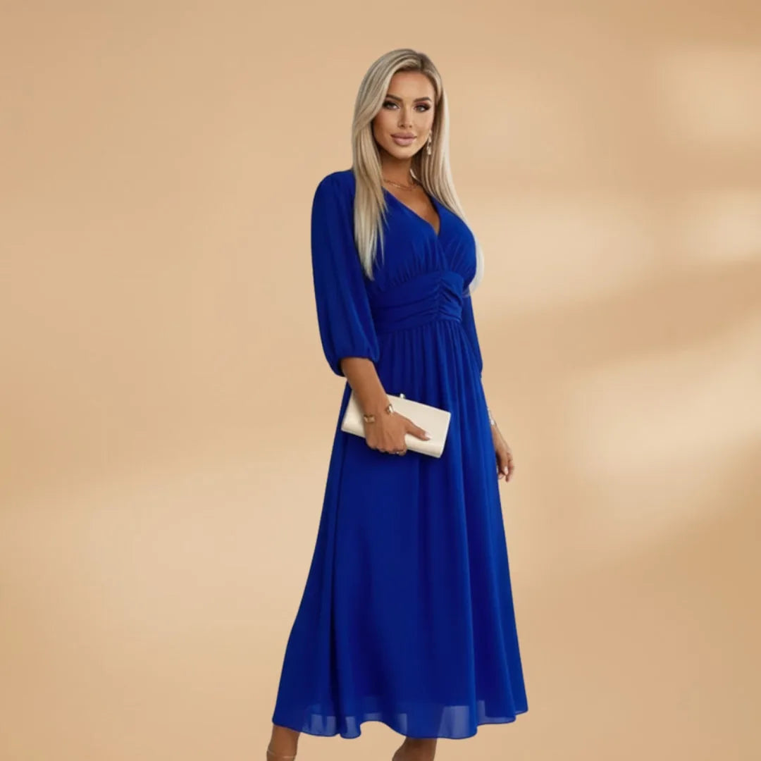 Diana | Elegant V-Neck Long Sleeve Midi Dress