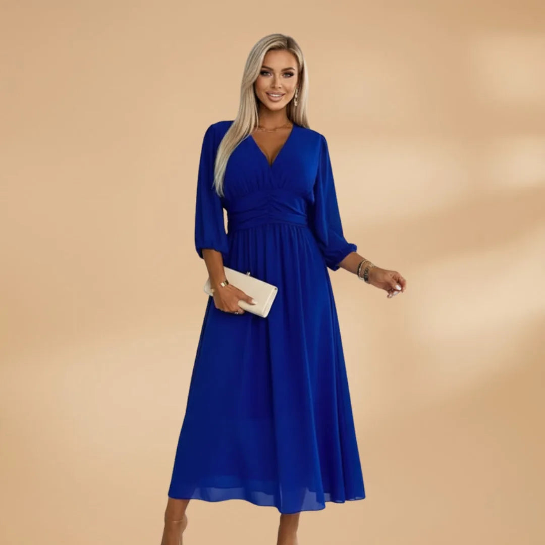 Diana | Elegant V-Neck Long Sleeve Midi Dress