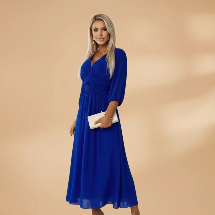 Diana | Elegant V-Neck Long Sleeve Midi Dress