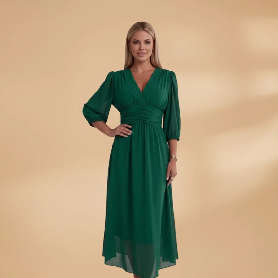 Diana | Elegant V-Neck Long Sleeve Midi Dress