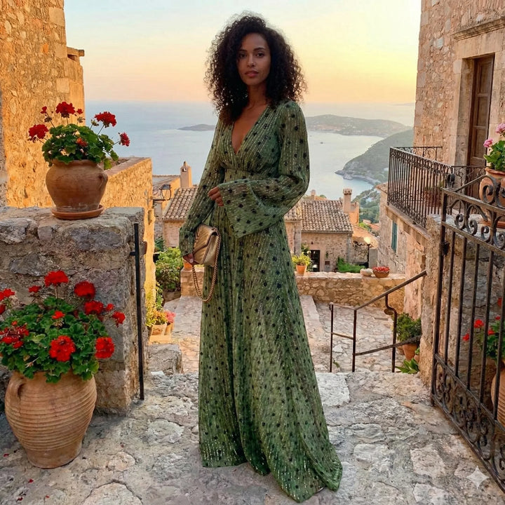 Elena | Long Sleeve Sequin Maxi Beach Summer Dress