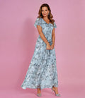 Women's Floral V-Neck Maxi Wedding Guest Dress — Faye Ruffle Sleeve