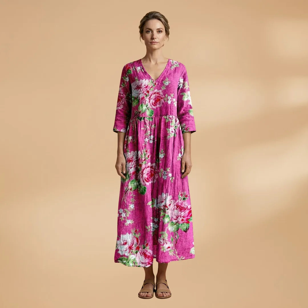 Clara | Floral Summer V-Neck Midi Dress