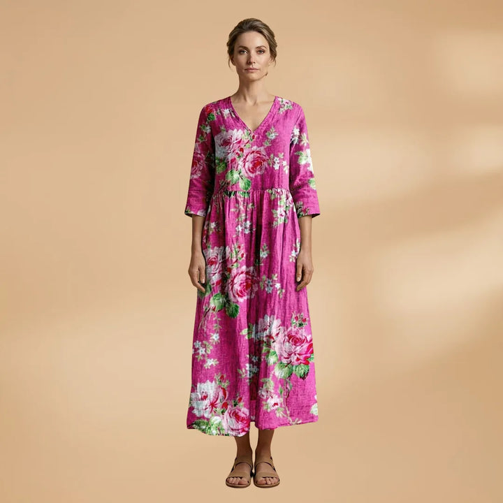 Clara | Floral Summer V-Neck Midi Dress