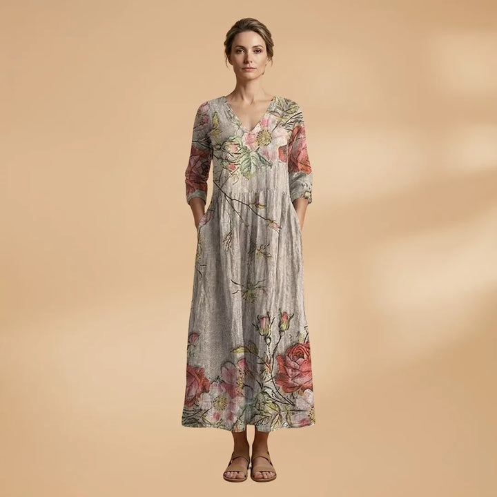 Clara | Floral Summer V-Neck Midi Dress