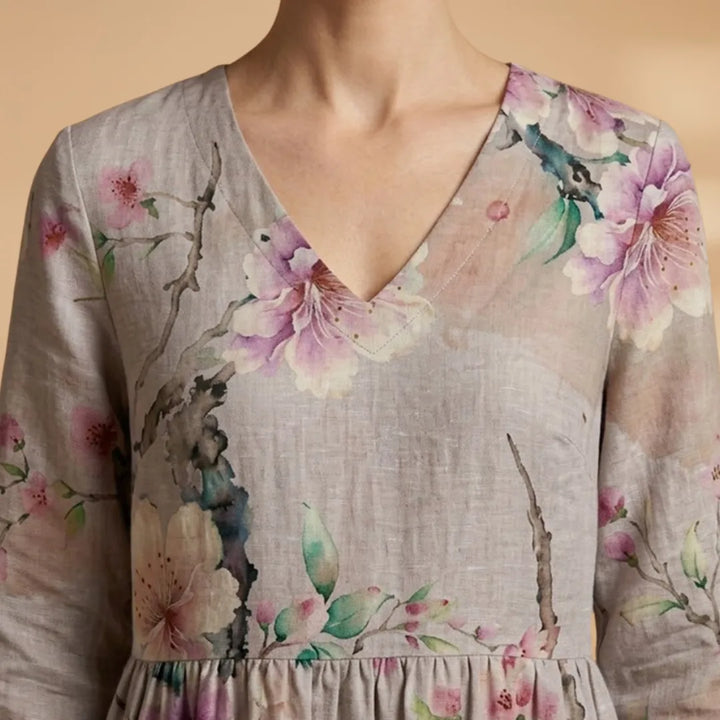 Clara | Floral Summer V-Neck Midi Dress