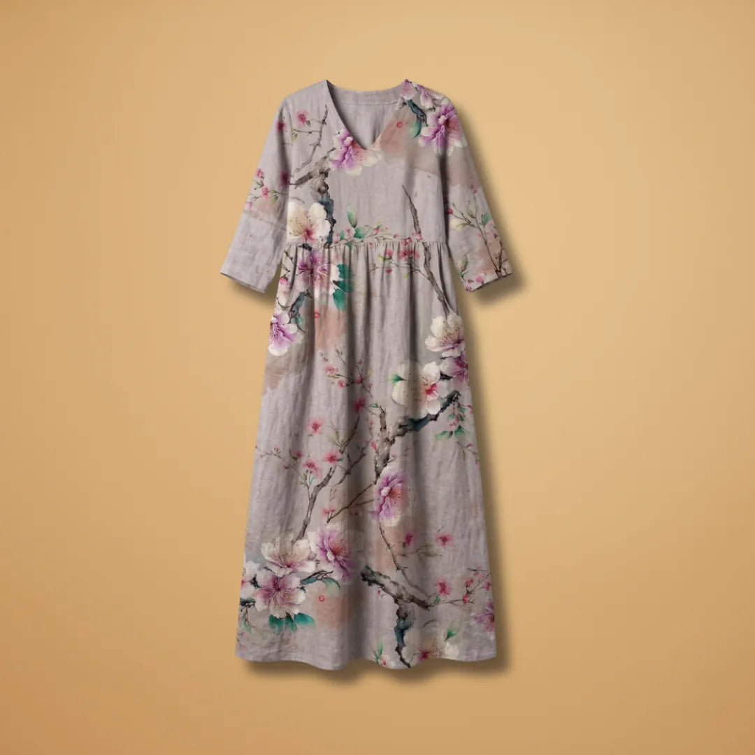 Clara | Floral Summer V-Neck Midi Dress