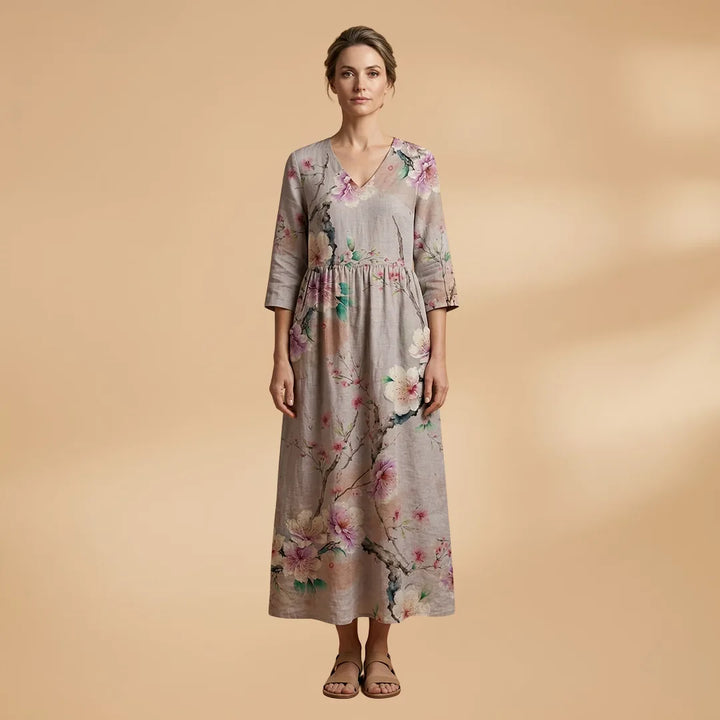 Clara | Floral Summer V-Neck Midi Dress