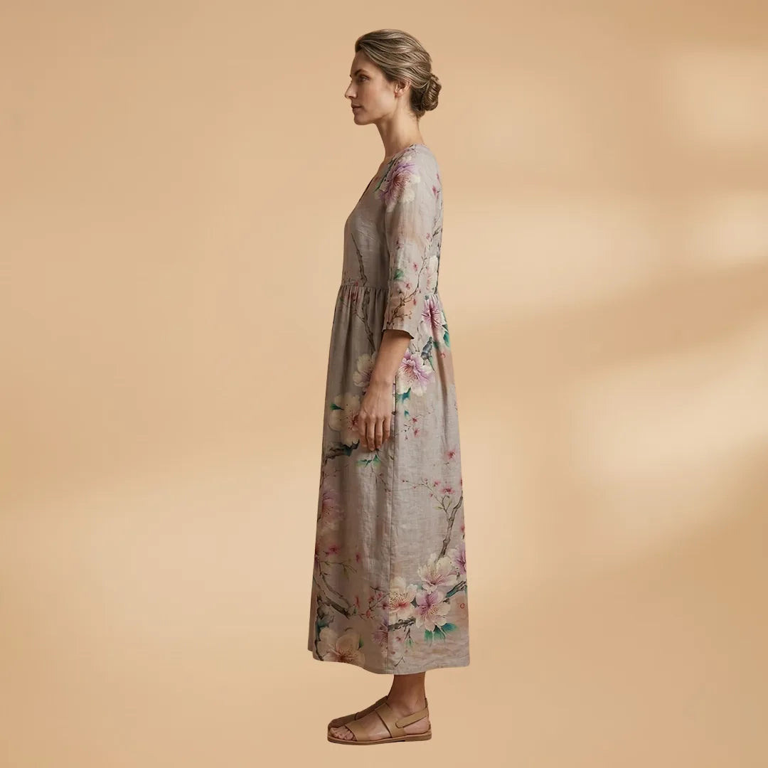 Clara | Floral Summer V-Neck Midi Dress