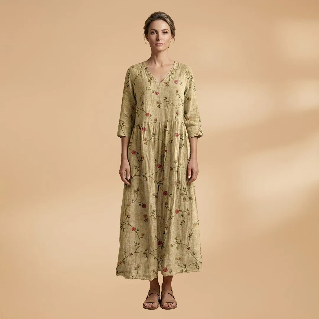 Clara | Floral Summer V-Neck Midi Dress