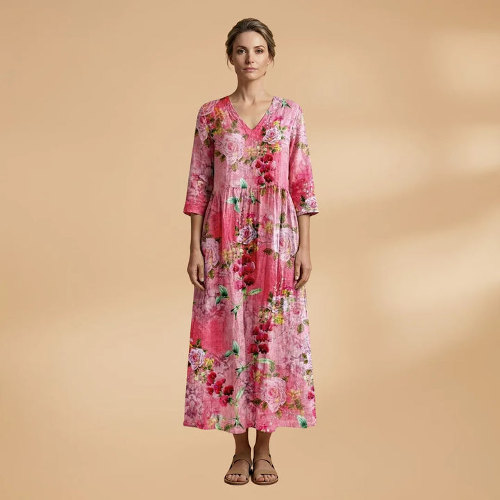Clara | Floral Summer V-Neck Midi Dress