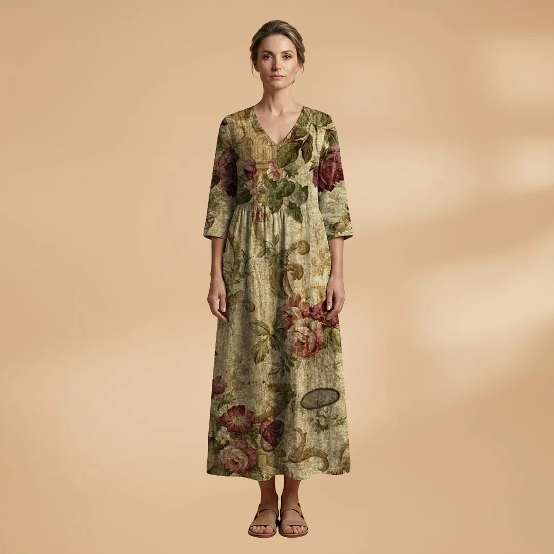 Clara | Floral Summer V-Neck Midi Dress