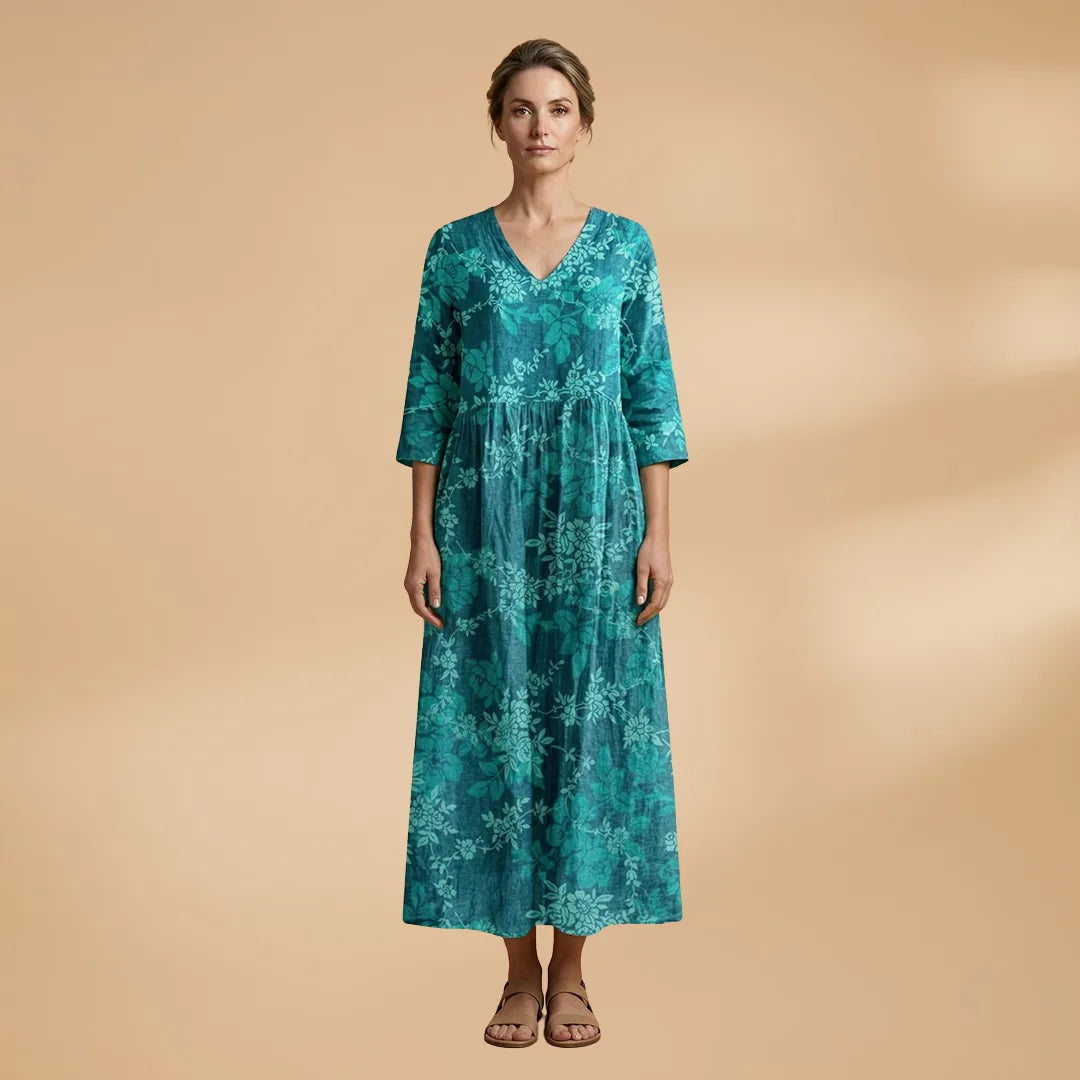 Clara | Floral Summer V-Neck Midi Dress