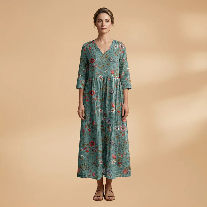 Clara | Floral Summer V-Neck Midi Dress