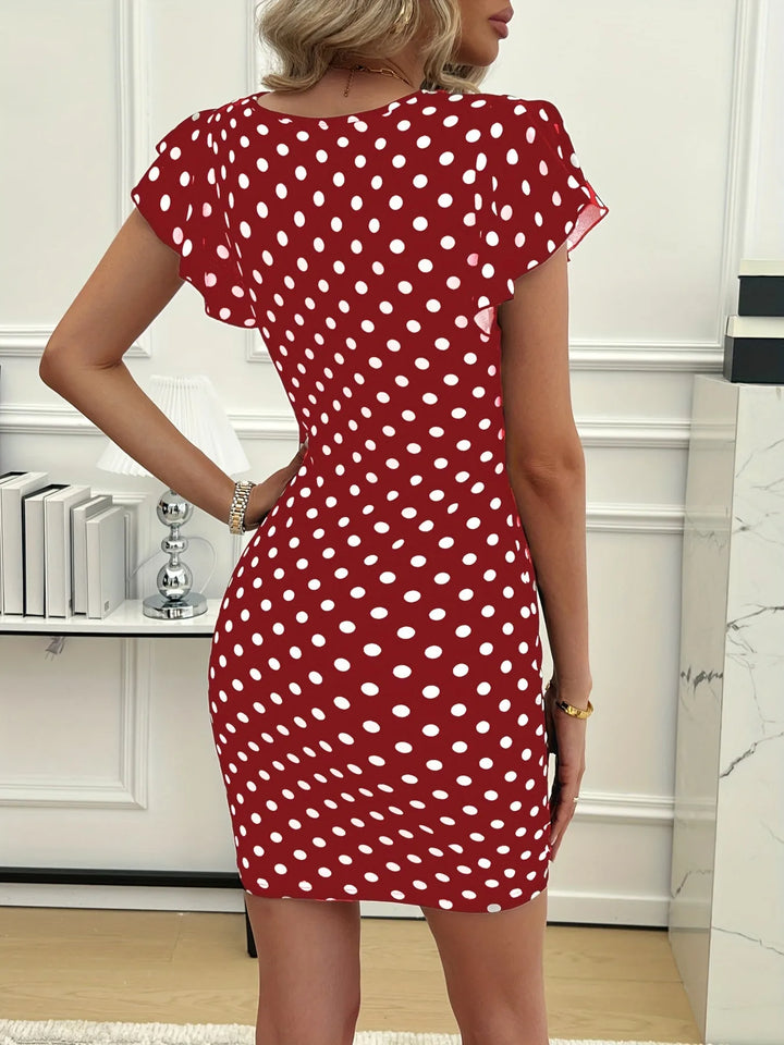 Isabella | Elegant V-Neck Ruffle Sleeve Polka Dot Dress