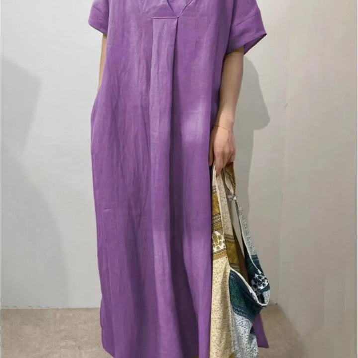 Isla | Elegant V-Neck Short Sleeve Maxi Dress