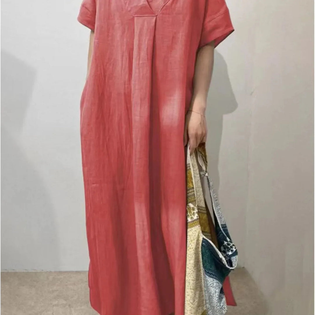 Isla | Elegant V-Neck Short Sleeve Maxi Dress