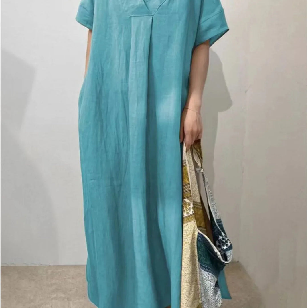 Isla | Elegant V-Neck Short Sleeve Maxi Dress