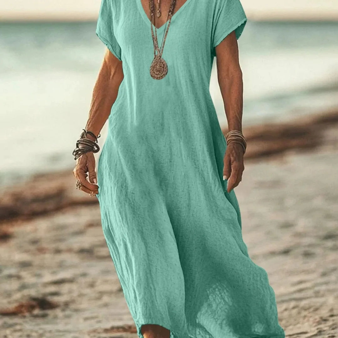 Beatrice | V-Neck Short Sleeve Maxi Dress