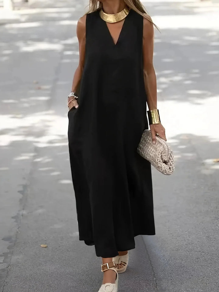 Jasmine | Elegant V-Neck Sleeveless Midi Dress