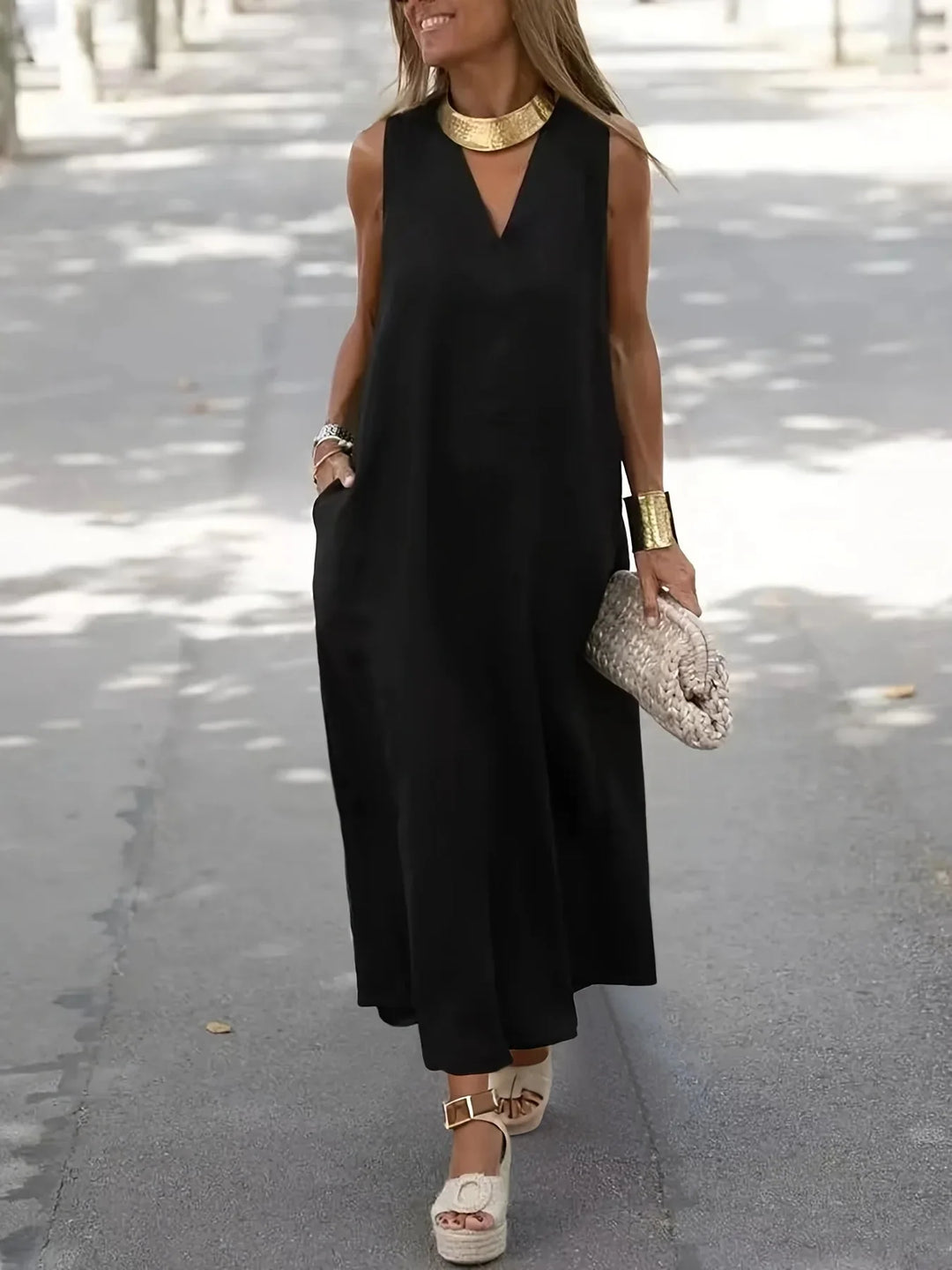 Jasmine | Elegant V-Neck Sleeveless Midi Dress