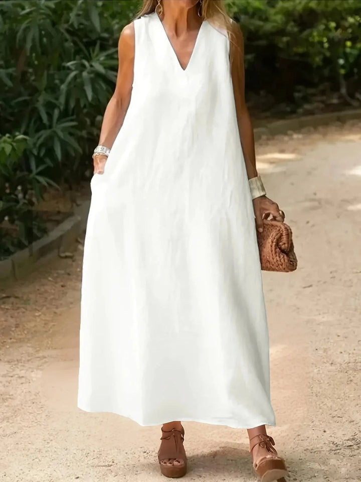 Jasmine | Elegant V-Neck Sleeveless Midi Dress