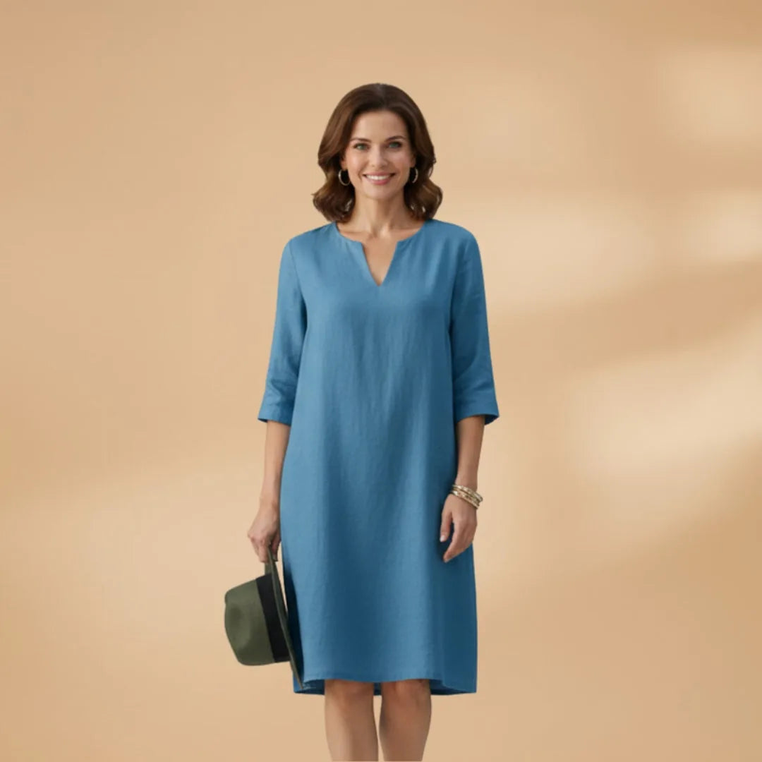 Stella | Classic V-Neck Three-Quarter Sleeve Dress