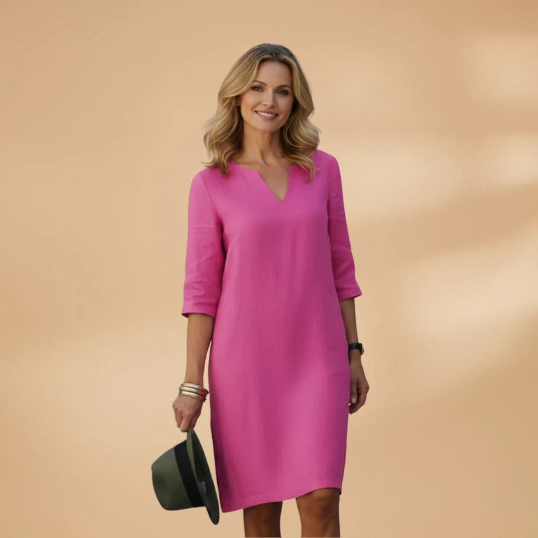 Stella | Classic V-Neck Three-Quarter Sleeve Dress