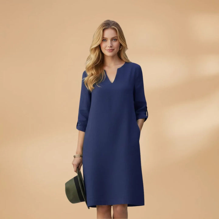 Stella | Classic V-Neck Three-Quarter Sleeve Dress