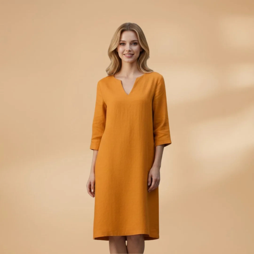 Stella | Classic V-Neck Three-Quarter Sleeve Dress