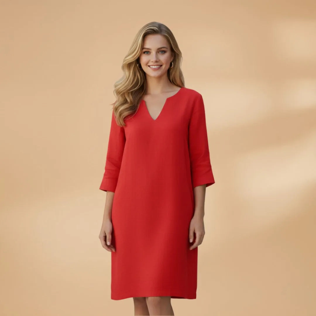 Stella | Classic V-Neck Three-Quarter Sleeve Dress