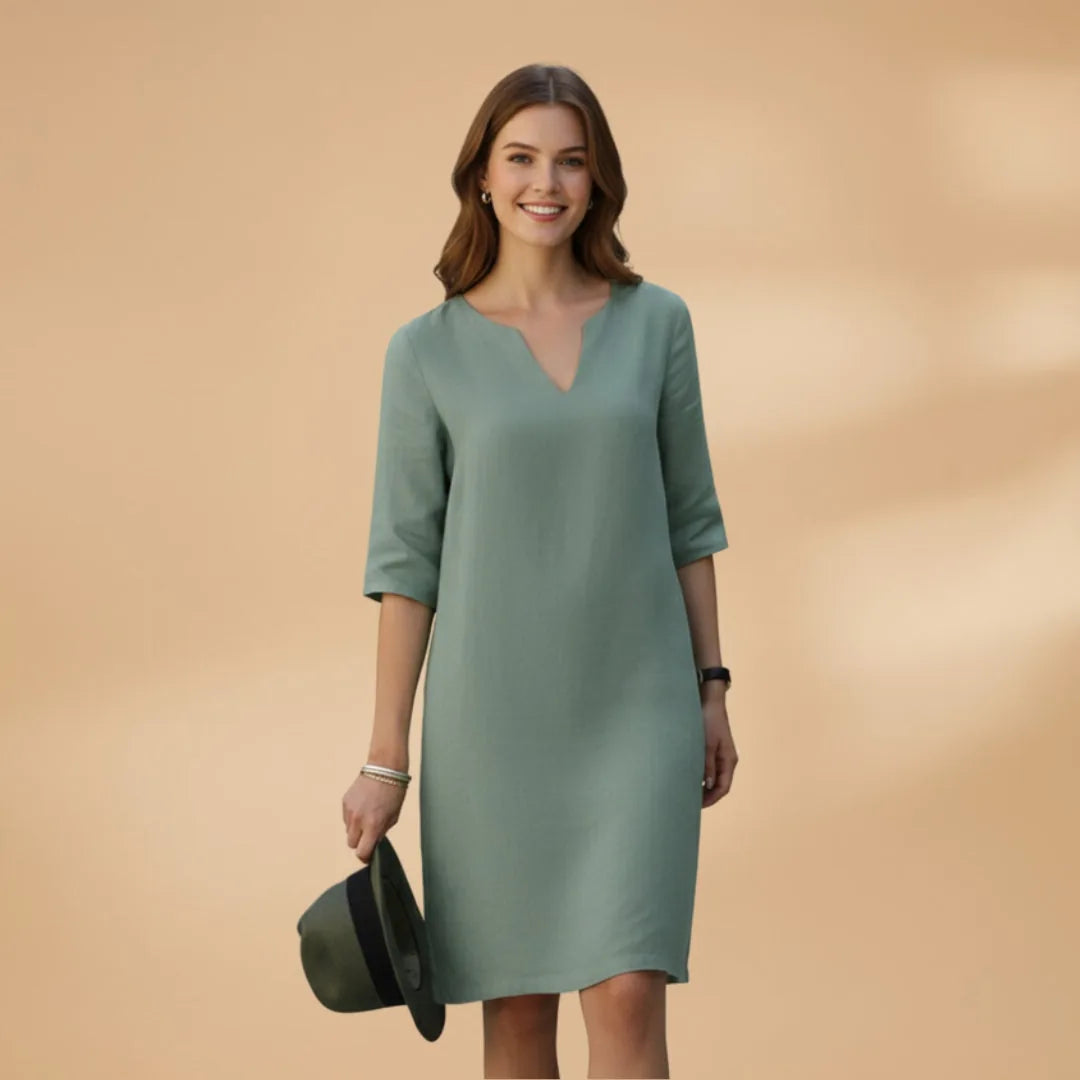 Stella | Classic V-Neck Three-Quarter Sleeve Dress