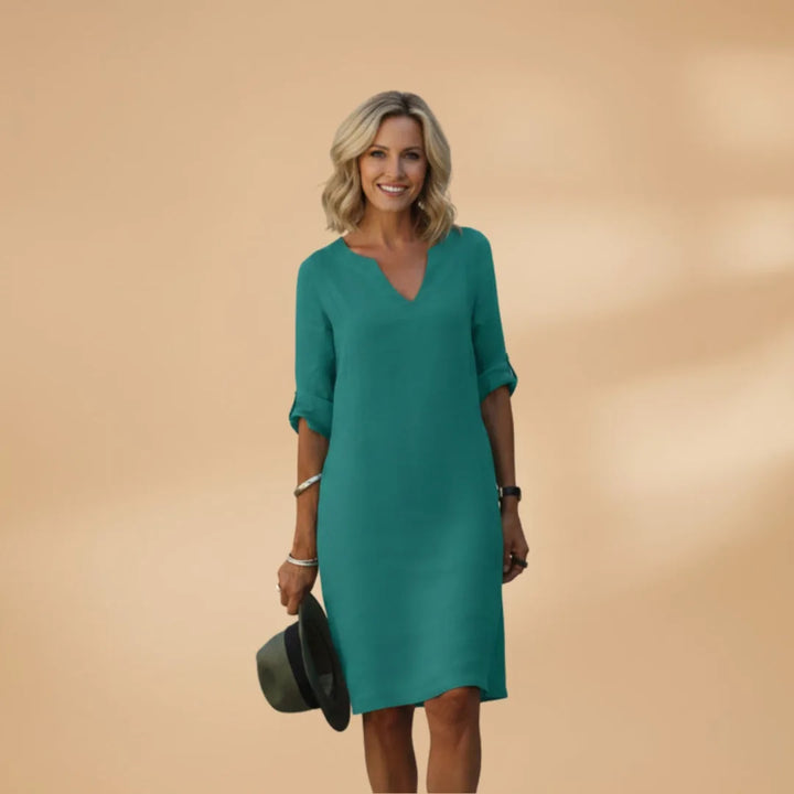 Stella | Classic V-Neck Three-Quarter Sleeve Dress