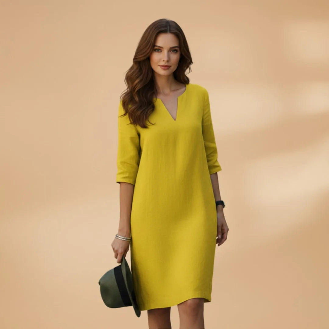 Stella | Classic V-Neck Three-Quarter Sleeve Dress