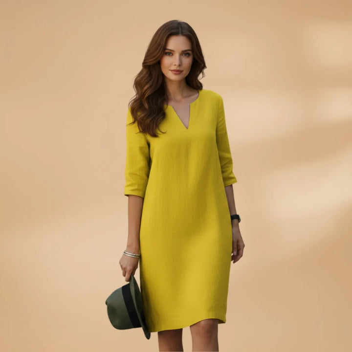 Stella | Classic V-Neck Three-Quarter Sleeve Dress