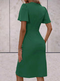 Women's V-Neck Wrap Flutter Sleeve Midi Dress — Paloma Tie Detail Wedding Guest