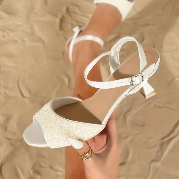 Scarlett | Elegant White Kitten Heels With Open Toe Ankle Strap